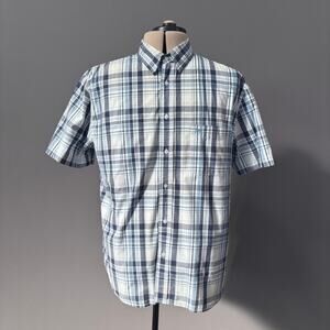 H&M LOGG Mens Short Sleeve Button Front Blue Plaid Shirt Sz XL